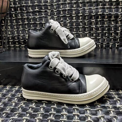 奶香小羊皮加头层牛皮RO胖丁鞋美式高街粗绳真皮板鞋厚软透气舒适