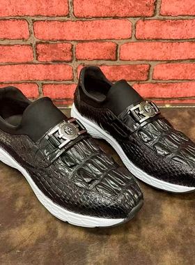 尾单断码处理鳄鱼皮一脚蹬休闲鞋男士轻奢稀有皮阿甘懒人套脚男鞋