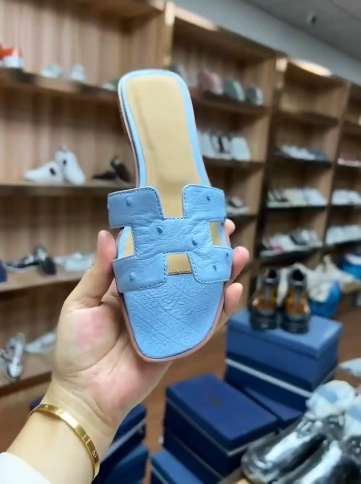 手作版鸵鸟皮一字拖轻奢全真皮凉拖固特异手缝牛皮大底女士平底拖,女鞋,一字拖,淘宝优惠券,粉丝福利购,淘宝优惠卷