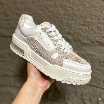 喜马拉雅鳄鱼皮小白鞋进口肚皮手工胖丁气垫板鞋真皮厚底增高男鞋