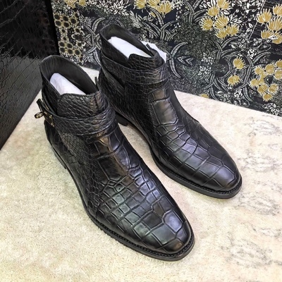 手作凯莉版鳄鱼皮切尔西靴进口雾面尼罗鳄鱼腹皮高端稀有皮男靴潮