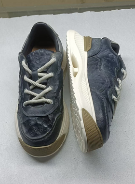 鸵鸟皮厚底饼干鞋男士真皮休闲鞋厚底增高轻奢运动鞋潮流复古男鞋