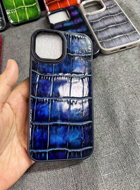 手作尼罗鳄鱼皮手机壳稀有皮苹果手机保护套手工擦色