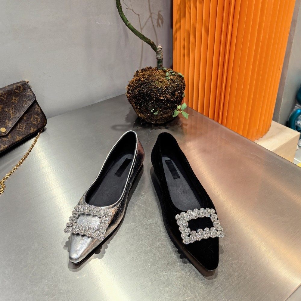 欧洲站女鞋26春季时尚钻方扣软金属羊皮金丝绒布尖头浅口平底单鞋,女鞋,浅口单鞋,淘宝优惠券,粉丝福利购,淘宝优惠卷