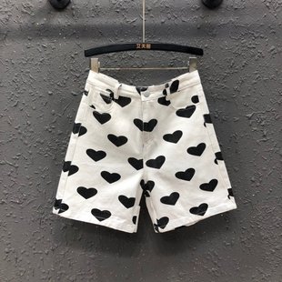 百搭五分裤 2026年春季 女黑色爱心高腰显瘦时尚 白色水洗牛仔裤 新款