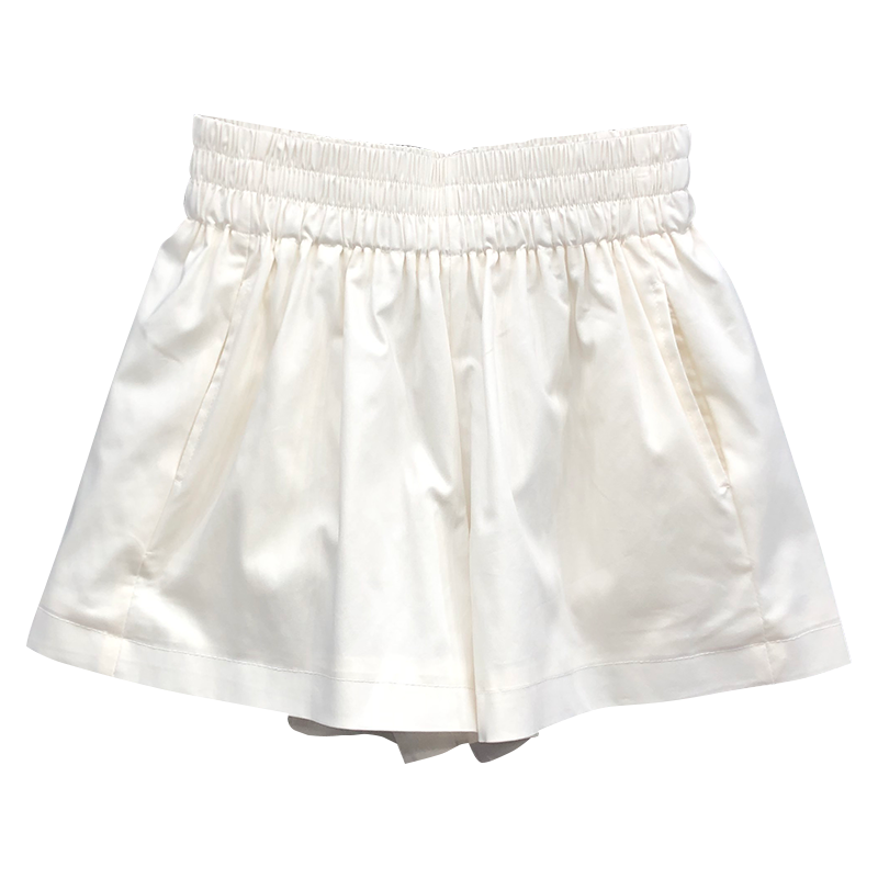 简约女士白色褶皱设计感a字热裤减龄春夏新款欧货宽松阔腿裤短裤