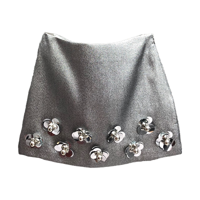 新款亮片装饰高腰显瘦a字短裙女