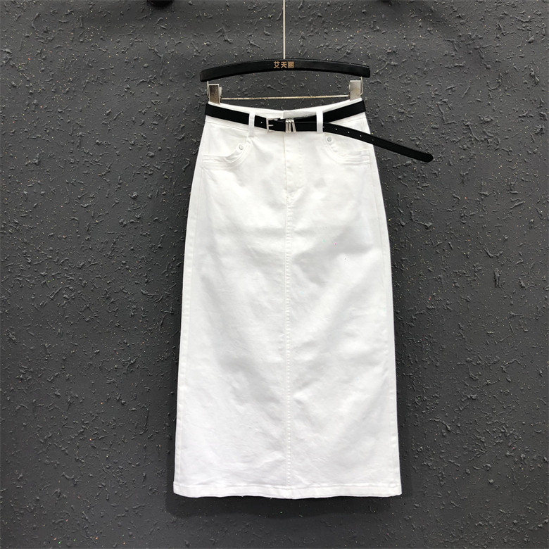 后开叉中长半身裙女夏2026新款港味高腰显瘦个性白色包臀直筒长裙