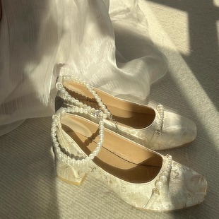 旗袍配的鞋子白色高跟鞋女2025新款玛丽珍配裙子粗跟新中式鞋单鞋