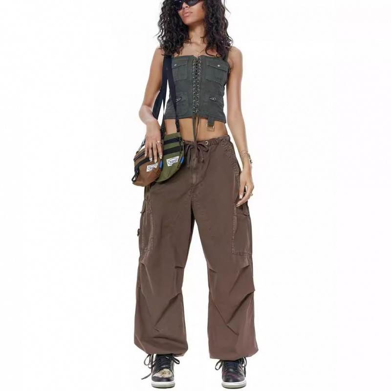 jaded london棕色工装裤美子式复古抽绳束脚休闲阔腿长裤男女同款