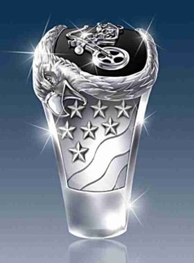 华杰跨境自由骑环摩托车戒指黑色雕刻鹰嘴戒指星条旗图案朋克饰品