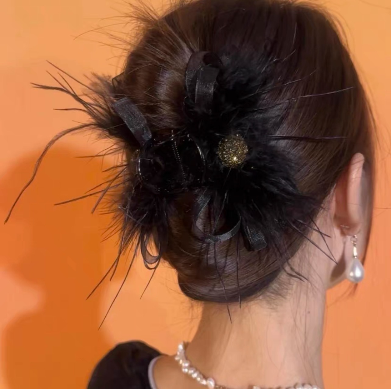 春夏鲨鱼夹羽毛抓夹感鸵鸟毛发夹后脑勺毛毛发抓超仙头饰