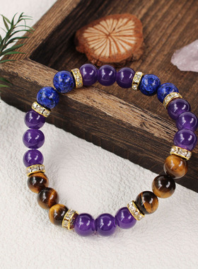 现货原创设计石头手串 紫色青金石手串批货 天然石虎眼石手链串珠