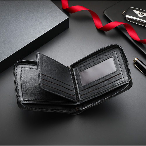 2025新款跨境男士时尚钱包短款横款拉链三折零钱包复古休闲搭扣