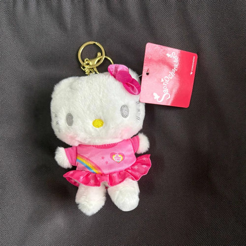 日本hello kitty毛绒公仔玩偶hallo挂件女生包包挂饰黑皮KT猫 小
