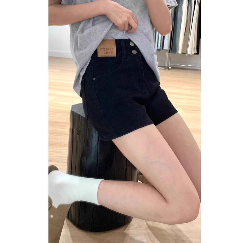 黑色牛仔短裤女夏季新款小个子高腰弹力显瘦辣妹紧身a字包臀热裤
