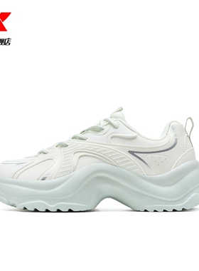 特步慕星TD休闲鞋女鞋初中生春季厚底增高老爹鞋轻便黑色运动鞋子