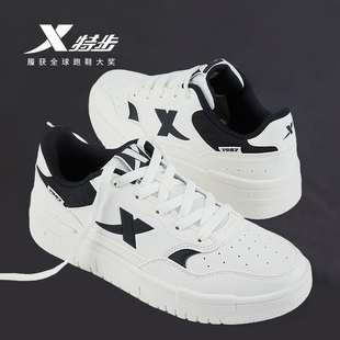 特步女鞋2025冬季新款白色板鞋女初中生运动休闲鞋小白鞋官方正品