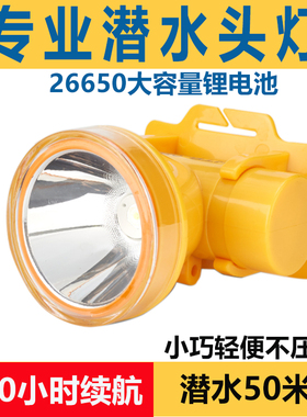 潜水头灯专业水下抓鱼强光led超亮防水头灯头戴式赶海手电筒白黄