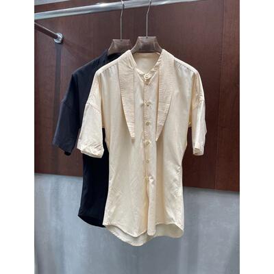 夏季通勤宽松短袖米色女衬衫