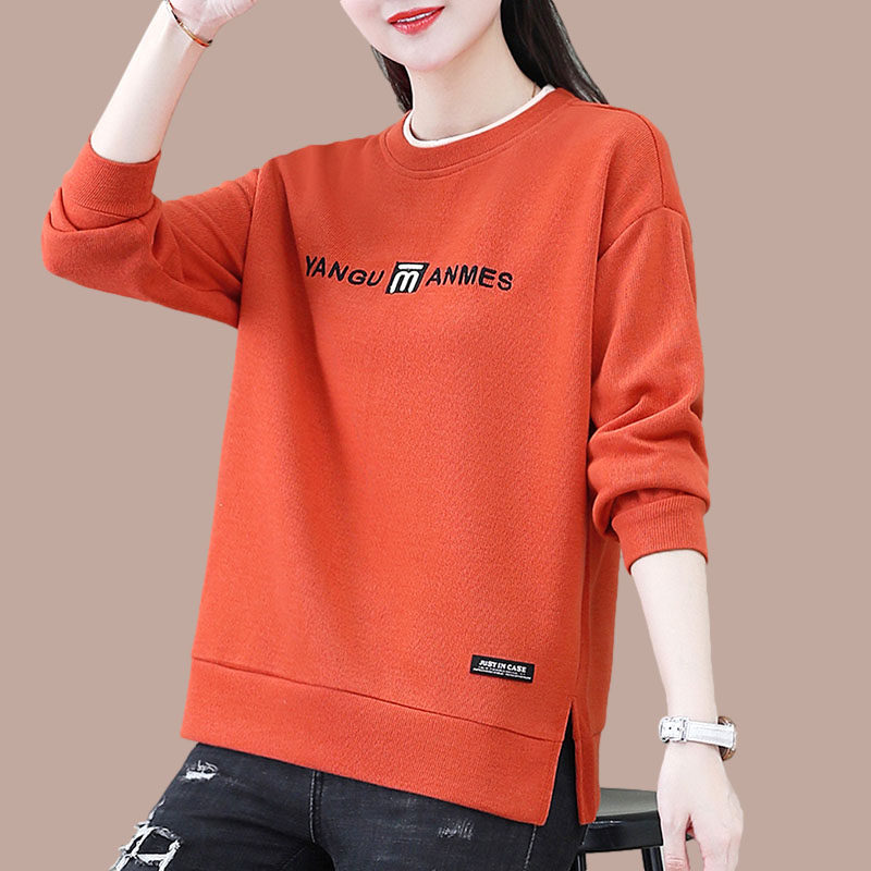 时尚百搭中长款卫衣女ins潮2023新款春秋季绣花宽松韩版圆领上衣