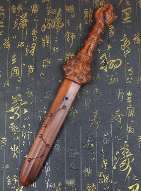雷击枣木雷焦天师七星剑手把件纯手工木制品摆件家居装饰摆件饰品