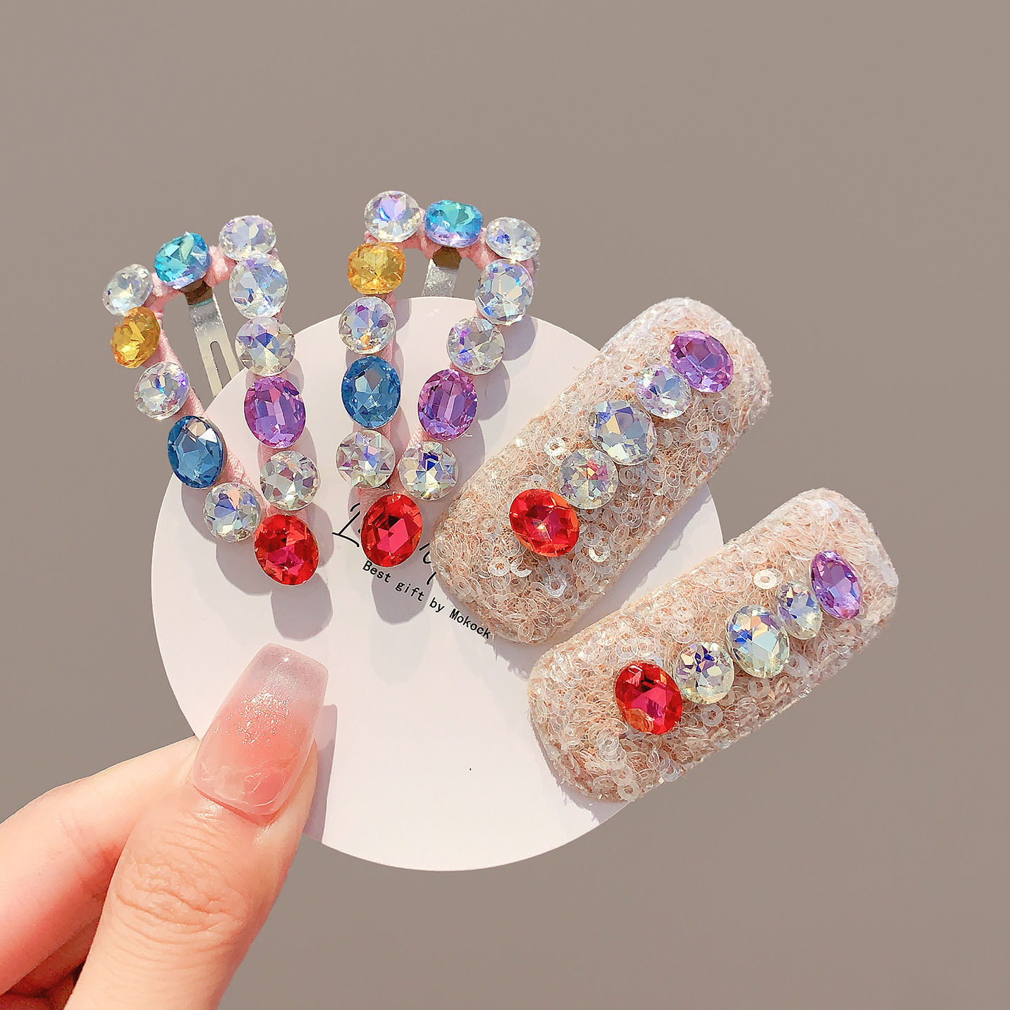 卷糖果儿童发夹彩色水钻亮片方形夹女童甜美百搭发卡宝宝发饰头饰