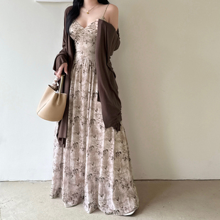 禅意新中式 长裙开衫 吊带连衣裙秋季 气质修身 两件套 新款 instahot