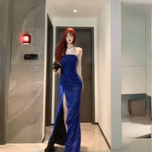 新款 instahot 圣诞穿搭抹胸礼服裙女2025秋季 轻奢宴会开叉长裙子