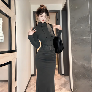 instahot 甜辣性感高龄包臀连衣裙女2026春季新款保暖约会长裙子