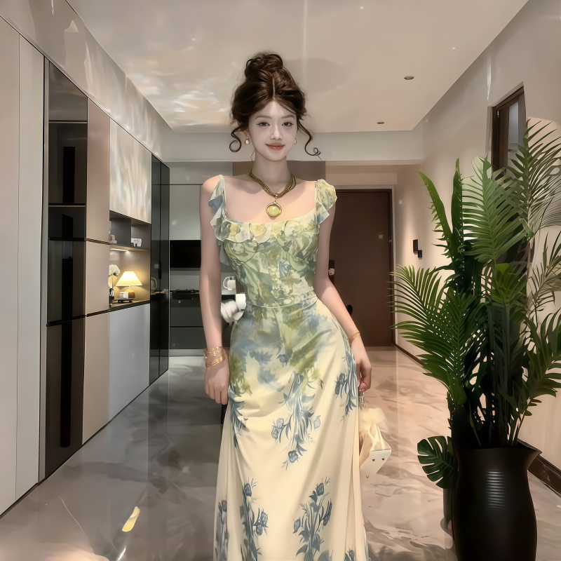新中式绿色连衣裙女秋季新款