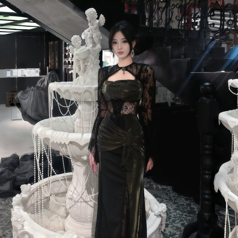 万圣节黑色哥特连衣裙