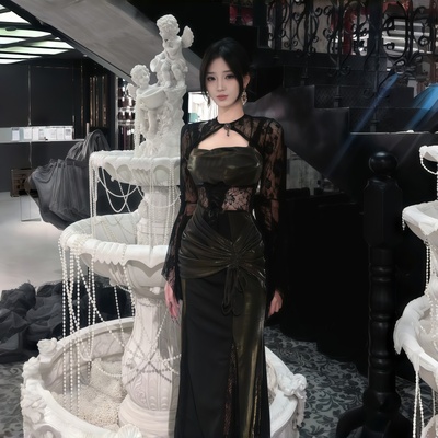 万圣节黑色哥特连衣裙