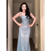 instahot法式 高级感宴会晚礼服裙女蓝色细闪收腰生日年会连衣裙子