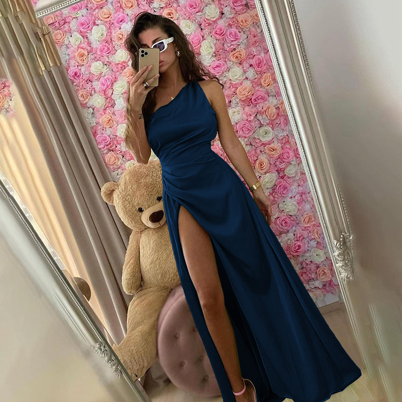 欧美风气质名媛性感开叉连衣裙女