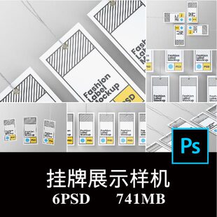 6款品牌商标服饰标签标识挂牌饰品吊牌设计样机PS贴图效果图素材