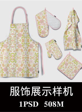 厨房用品五件套烤箱微波炉隔热垫双向手套抹布围裙印花样机PS贴图