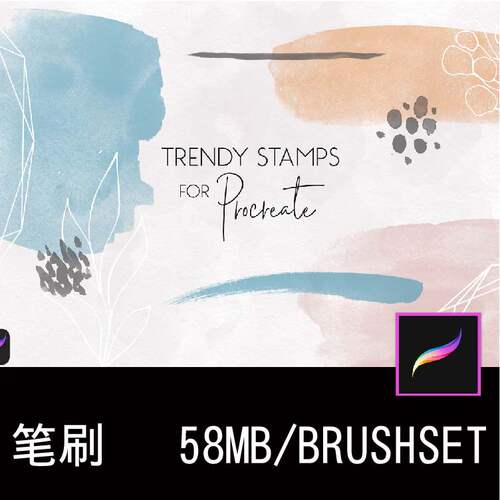 161款时尚iPad水彩花卉框架艺术绘画Procreate笔刷插件设计素材