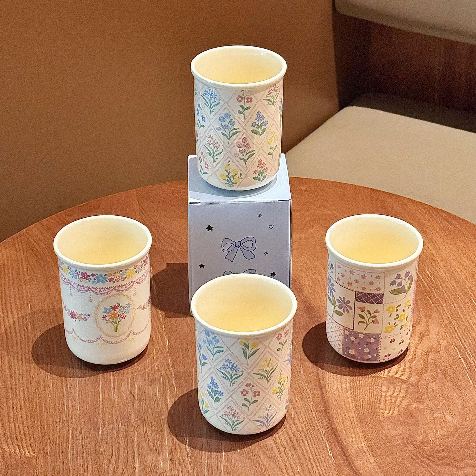 珠帘小花系列陶瓷高颜值手握杯可爱早餐杯家用牛奶杯咖啡杯