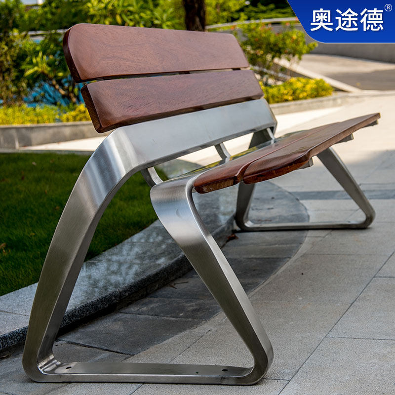 户外不锈钢座椅室外公园长椅实木靠背坐凳休闲椅子菠萝格景观定制