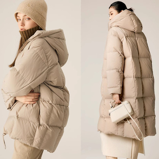 大牌连帽羽绒服女中长款廓形高端宽松加厚一手长95白鹅绒服小个子