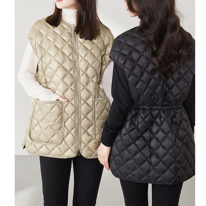 欧货M家菱形格羽绒马甲女