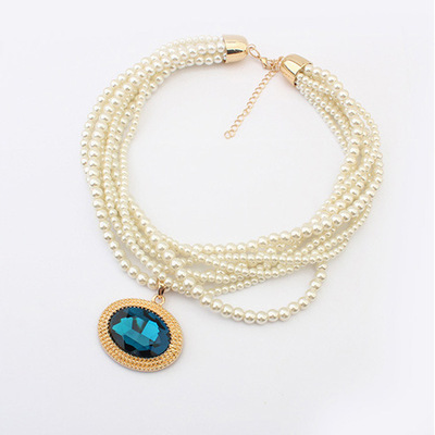 欧美时尚夸张项链女锁骨链短款颈带配饰多层珍珠宝石百搭毛衣链