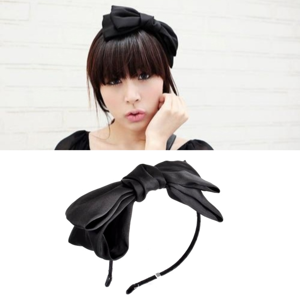 日韩版新款黑色绸缎蝴蝶结细发箍森女系网红压发头箍头饰女发卡