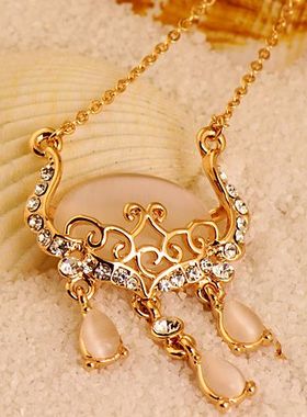 中国风简约百搭猫眼石平安锁项链长命锁锁骨链轻奢小众设计感饰品