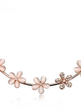 韩版新款甜美小清新猫眼石五朵小花项链轻奢小众设计感颈链蛇骨链