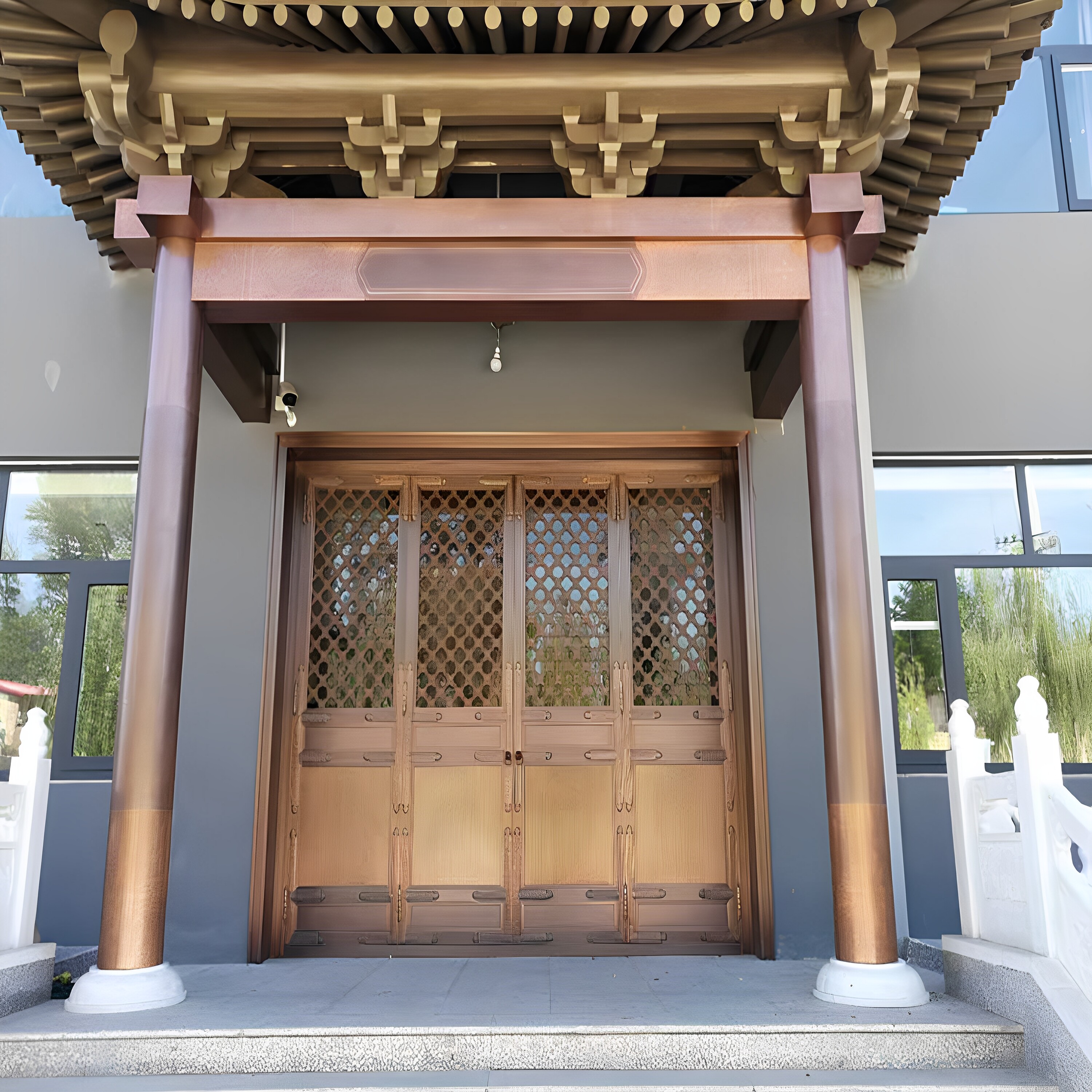 纯铜大门定制别墅庭院门寺庙仿古铜门紫铜斗拱古建庙宇铜凉亭门楼