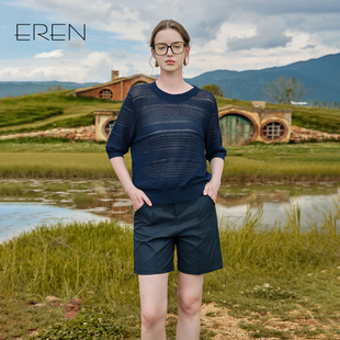 巨好看设计感休闲上衣 EREN薄款 圆领针织衫 女2025早秋新款 流行法式