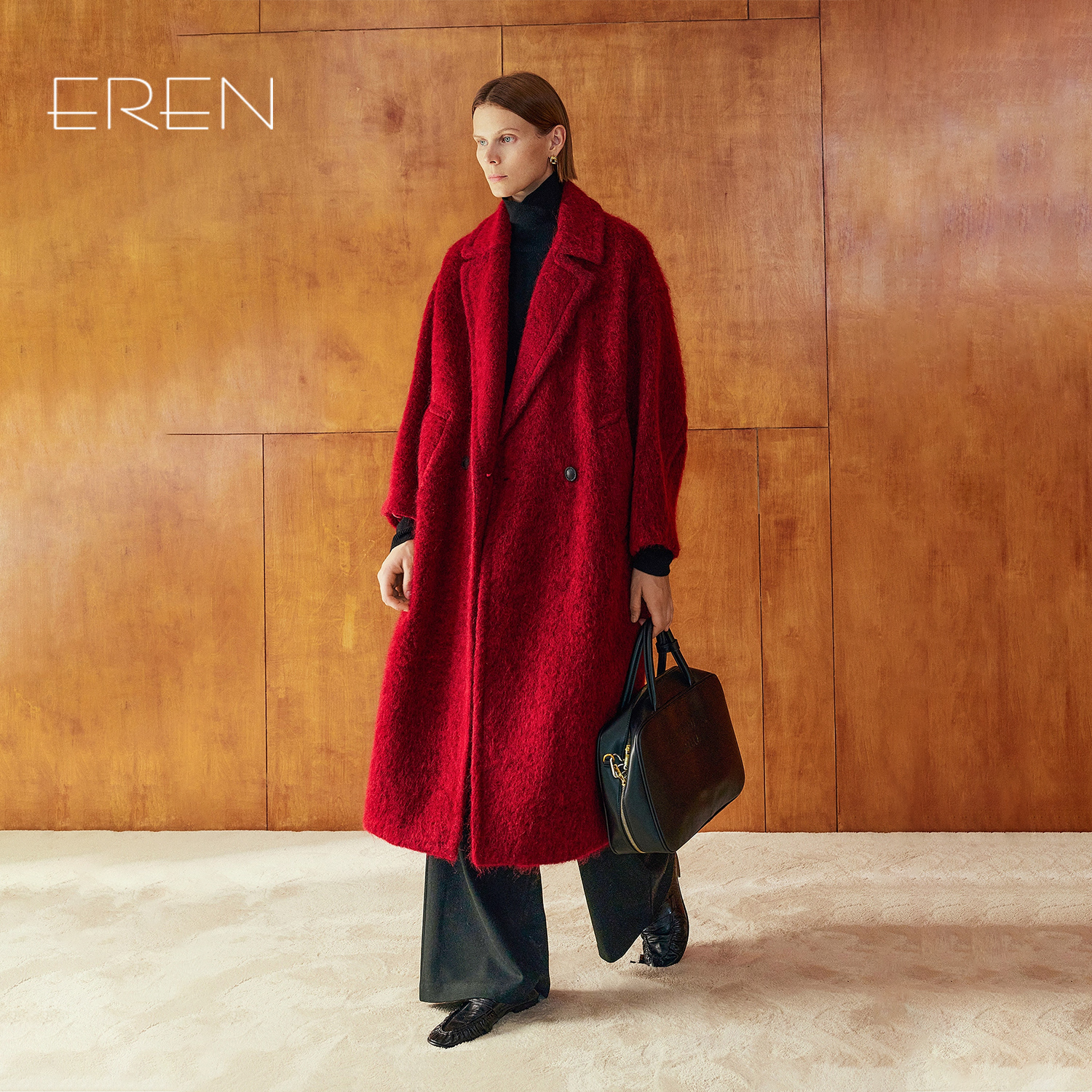 EREN气质西装领大衣女冬装外套