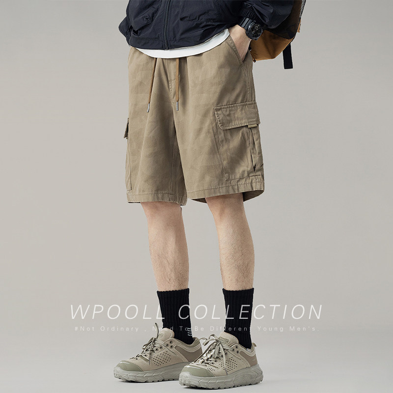 夏季卡其色工装短裤男外穿美式潮牌大码宽松纯棉男士休闲五分裤子
